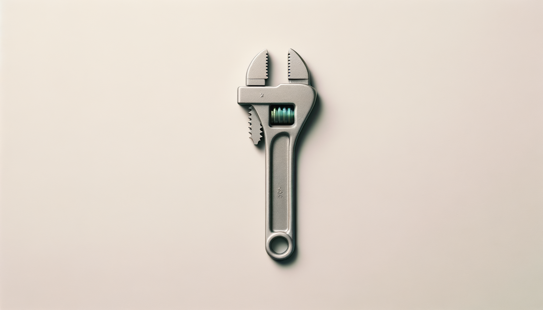 A combination of a wrench and a pipe wrench, designed with a built-in digital display resembling a small screen, set against a plain, light-colored background.