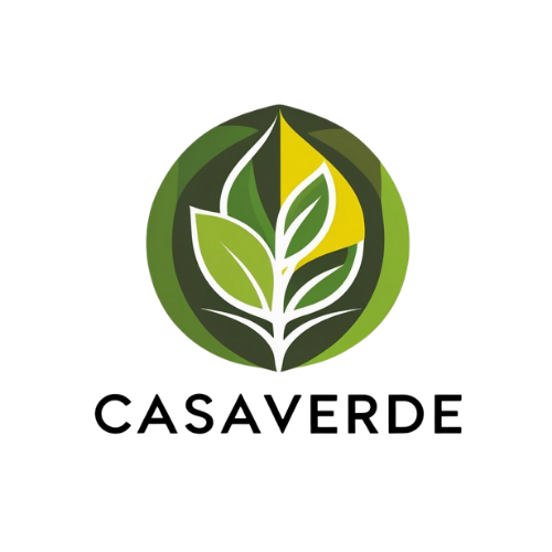 Logo featuring a stylized plant with green leaves inside a green circular background, with the text 'CASA VERDE' below.