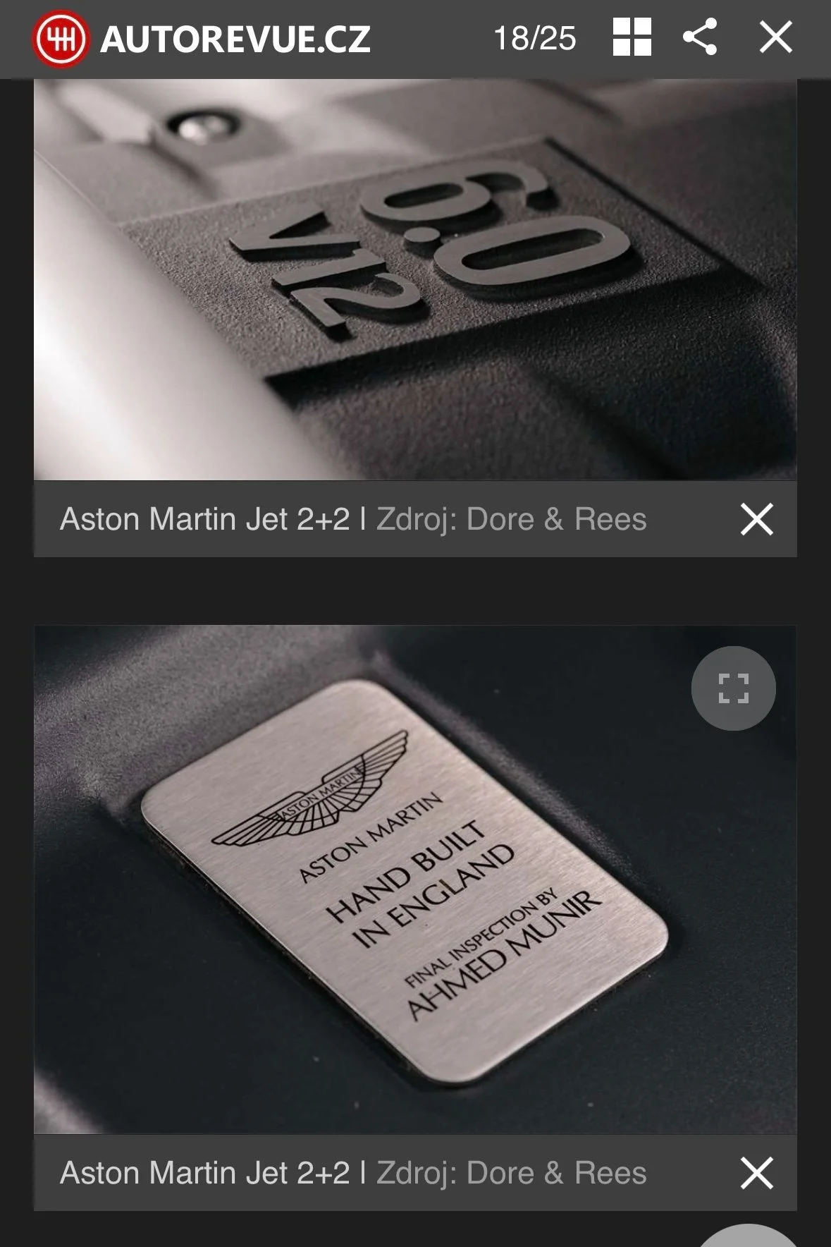 Close-up of an Aston Martin logo plaque and a part of a license plate with the numbers 30 and 12, on a black vehicle.