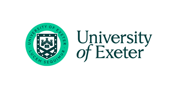 University of Exeter logo with a circular emblem featuring a shield and the university name.
