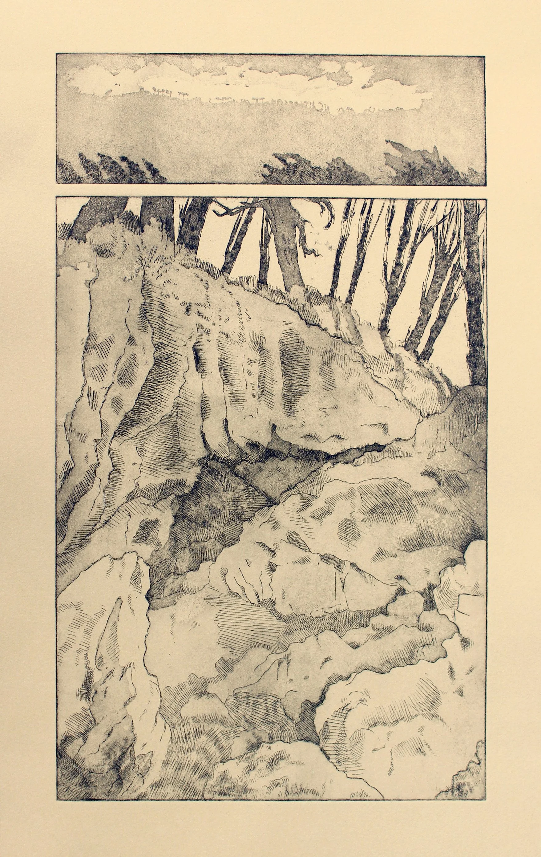 The Gorge, 230x390mm, Aquatint Print, 2025, Samsam Petherbridge.jpg