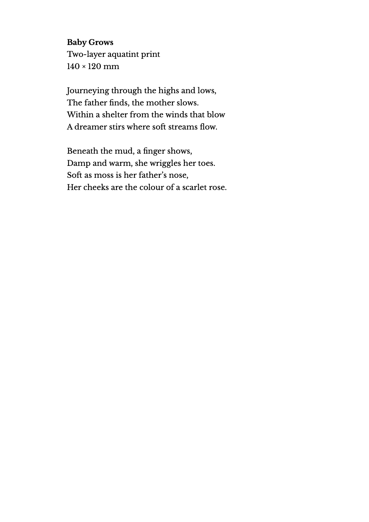 A page of poetry titled "Baby Grows" with the poem about a baby, depicting nature and innocence.