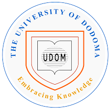 Logo of the University of Dodoma featuring the acronym UDOM inside an open book, with the university name around the circle, and the phrase 'Embracing Knowledge' at the bottom.