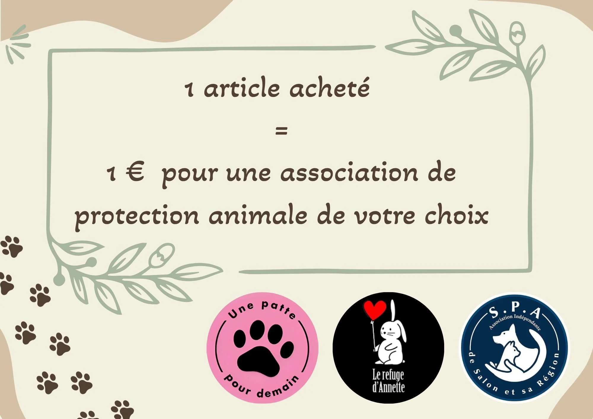 🌟 Avec Ina &amp; Co, chaque achat fait la diff&eacute;rence ! 🌟

Pour chaque article que vous achetez, 1 &euro; est revers&eacute; &agrave; l&rsquo;association de votre choix. 🐾💖

Vous soutenez nos amis &agrave; quatre pattes tout en faisant plai