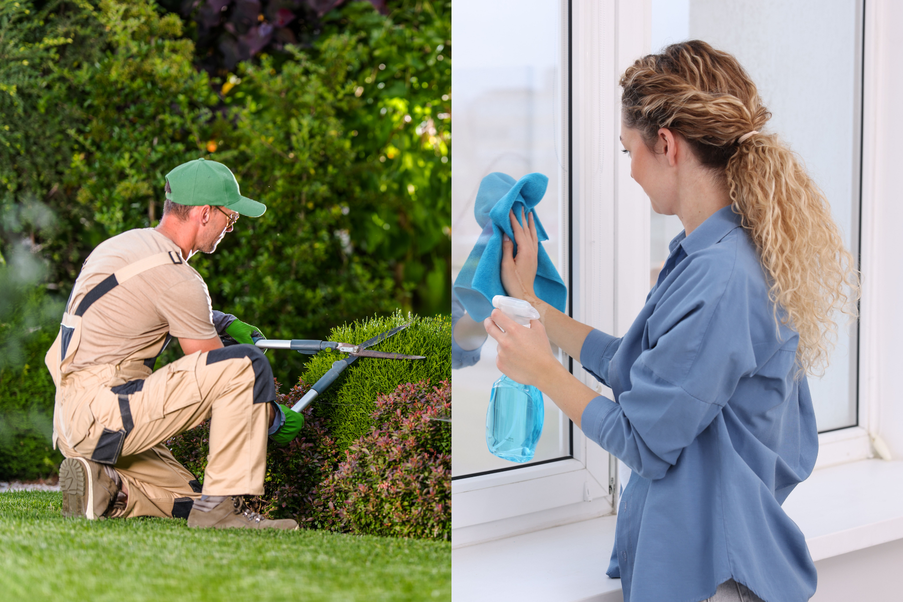 Haven home and domestic assistance trimming hedges and cleaning mirrors