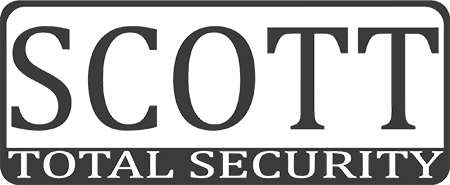 Logo of Scott Total Security with the company name in bold black lettering