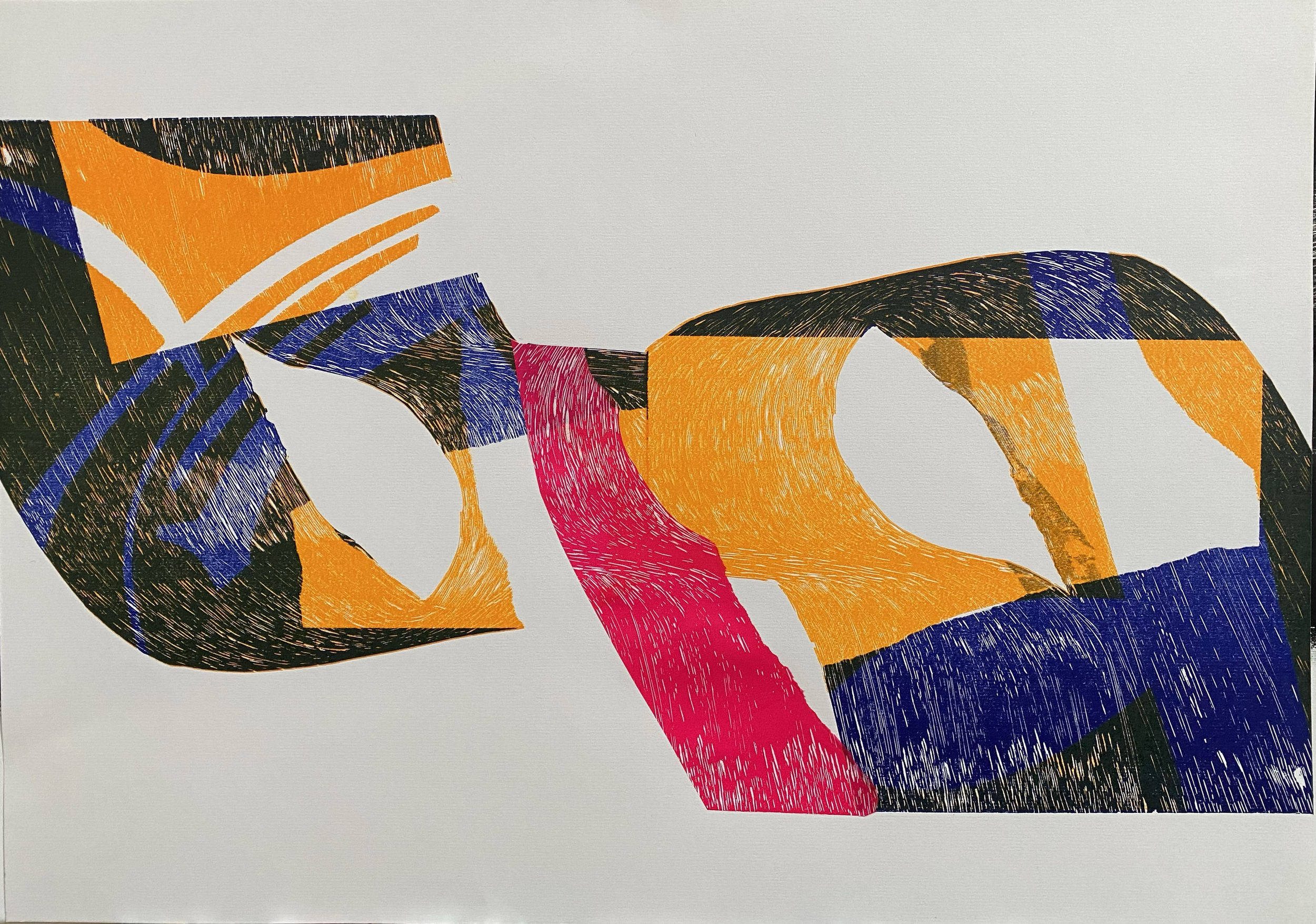 Linogravure La Vague en mouvement