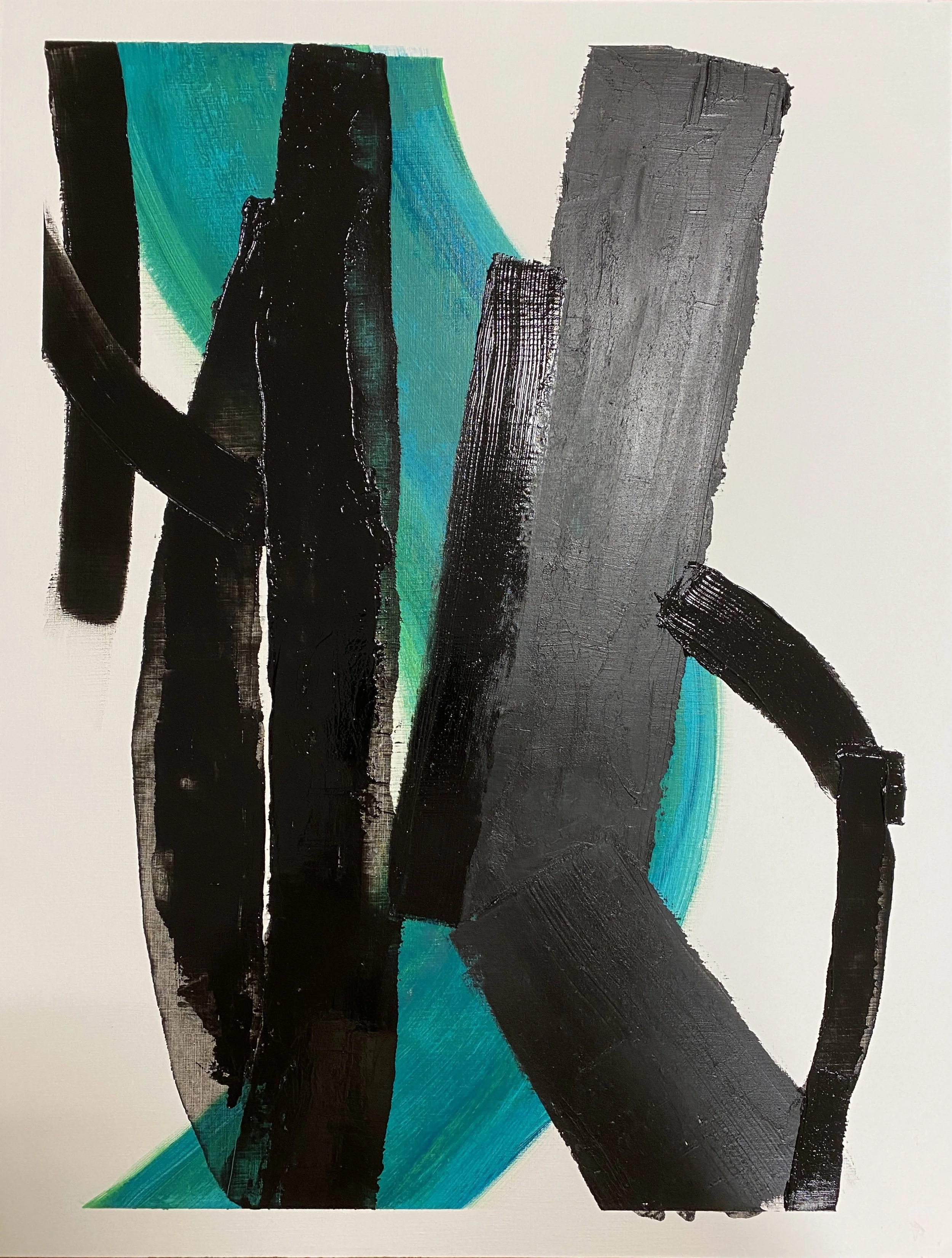 Lumières Noires vert bleuté, Réalisée en 2023, cette œuvre est unique.
Monogrammé (en bas) puis signé, daté et titré 'Nadia Barbotin Lumières Noires 2023'
Peinture à l'huile sur papier
50 x 65 cm