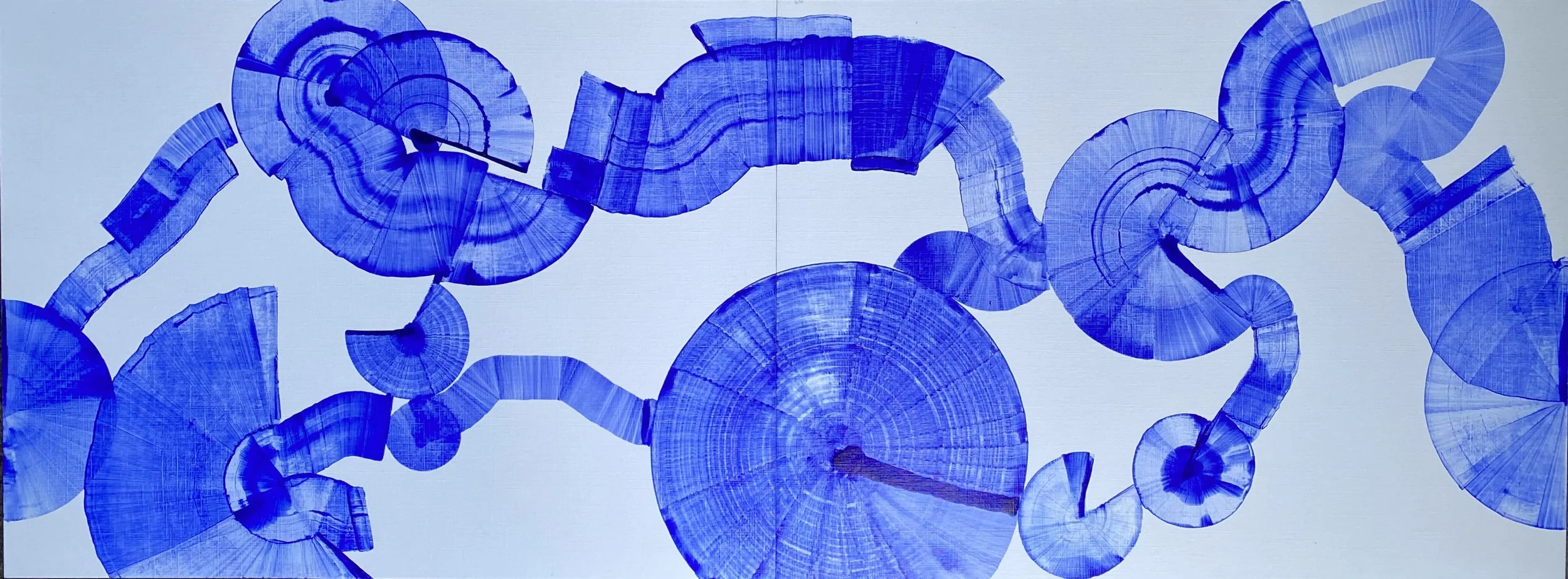 Tourbillons et Connexions, encre sur papier toilé, 30X80-diptyque