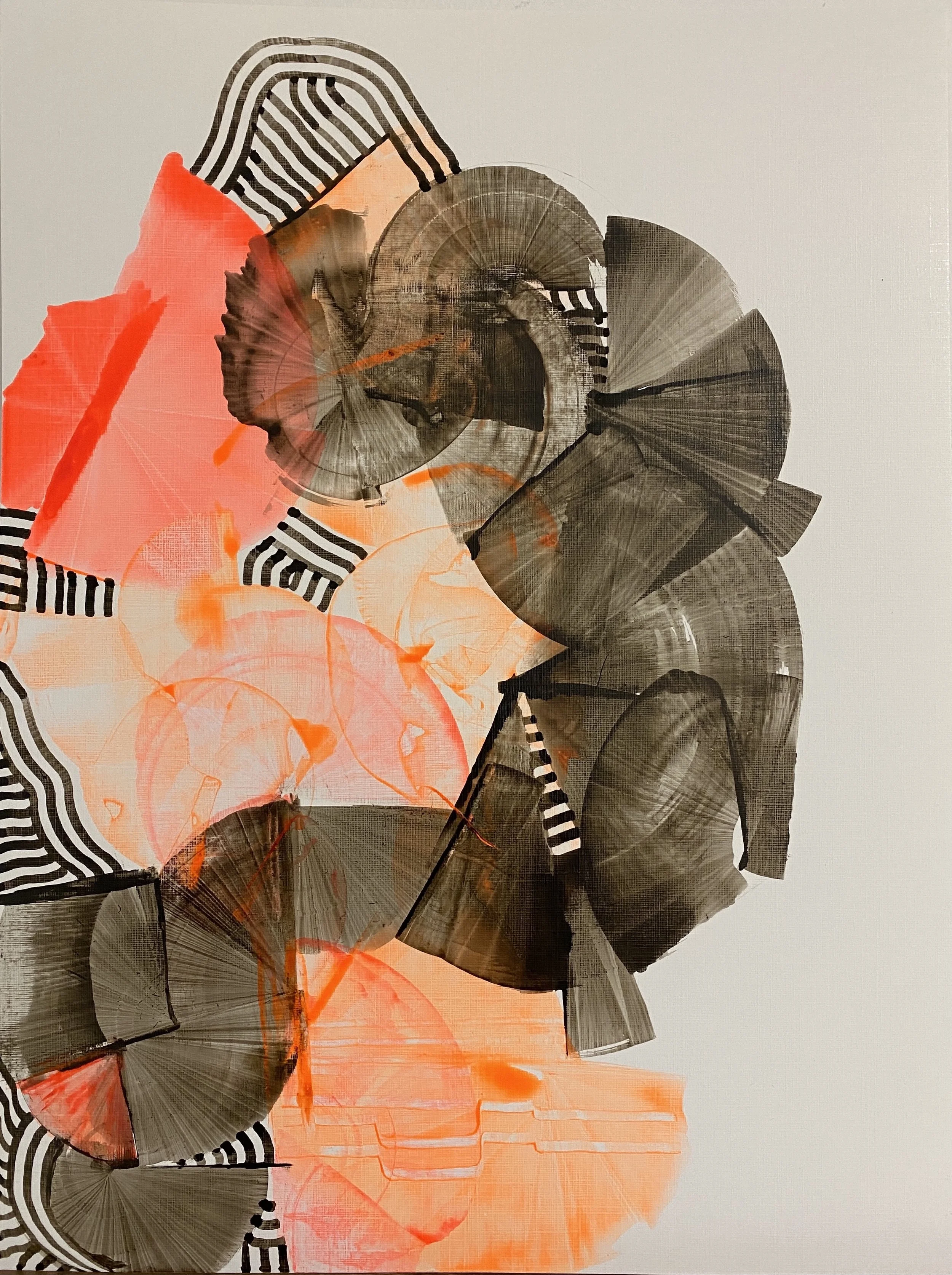 Tourbillons et Connexions, encre sur papier toilé, 30X40