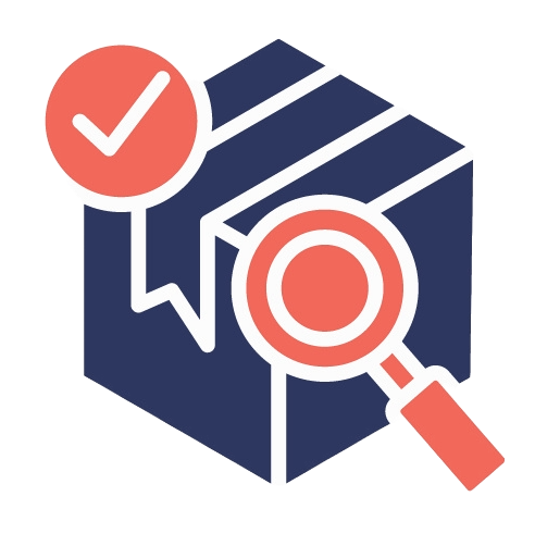 Approved product with magnifying glass signifying supplier audit inspection and review.