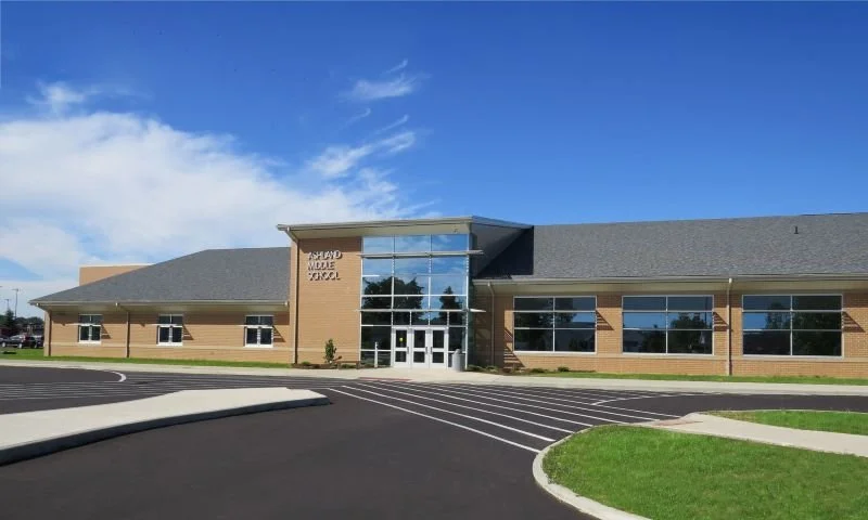 The modern middle school building in Ashland Ohio for grades 9-12th.