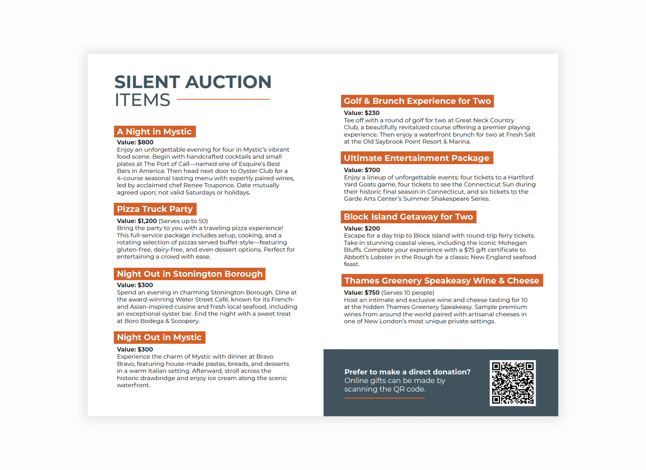 Snippet from the CSNL annual fundraising event program