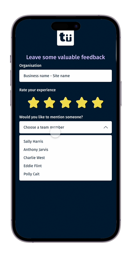 Mobile app screen showing a feedback form with a company logo at the top