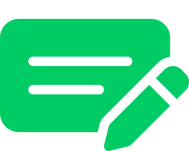 Icon of a green checkmark and a black pencil on a green background.