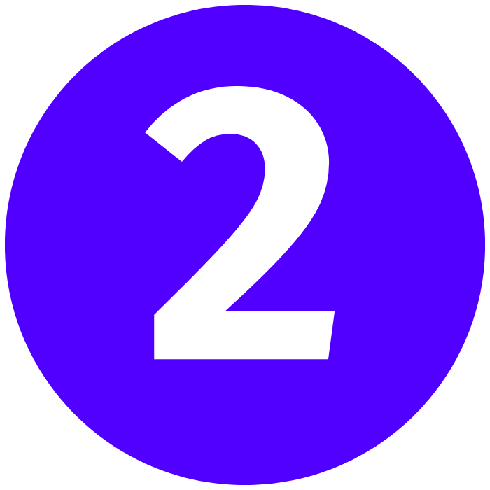 Blue circular background with a large white number 2 in the center.