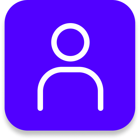 Icon of a person on a purple background.