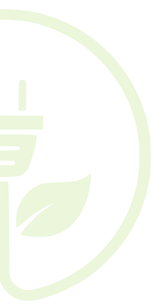 Symbol eines Steckdosen-Adapters mit einem Blatt und einer Steckdose, dargestellt in grünen Linien auf schwarzem Hintergrund.