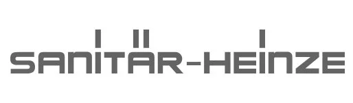 Logo mit dem Text 'SANITÄR-HEINZE' in grauer Schrift auf weißem Hintergrund.