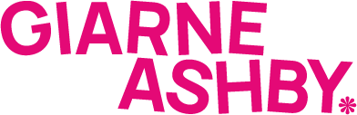 Text reading 'GIARNE ASHY' in bold pink letters on a plain background.