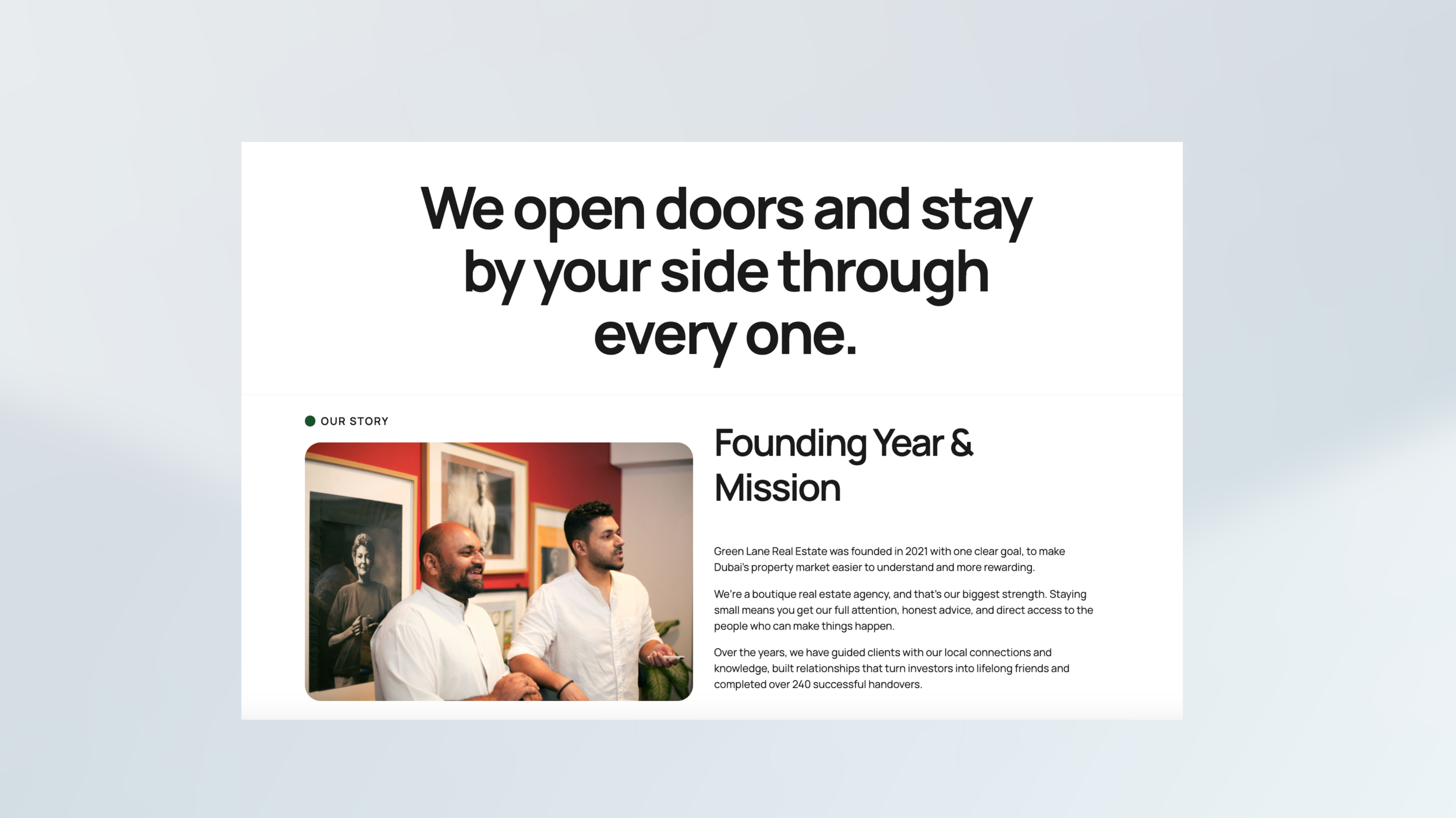Greenlane came to Loon on the Moon with a strong business and a quiet problem. For years, they had grown entirely through relationships, word of mouth, and repeat clients, many of whom had become close friends. Their expertise in Dubai real estate wa