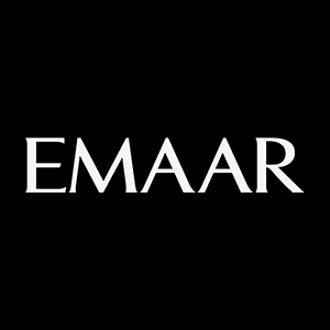 Emaar logo in white text on a black background.