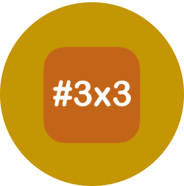 An icon containing the text '#3x3' representing the 3 years in which Hol & Lakerveld Management (H&L) reaches 3 goals: a re-structured company, growth and preperation for sale of the company.