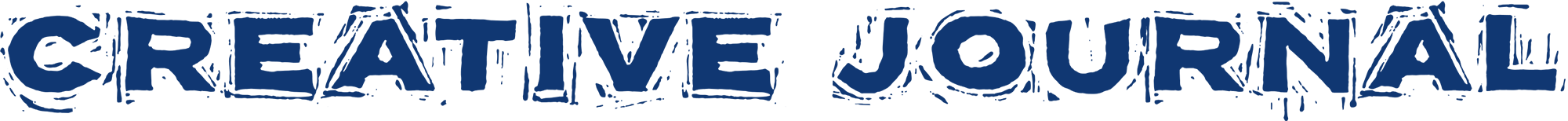 Close-up of a logo with the text 'Creative Journal' in bold, stylized blue letters with a textured, rough appearance.