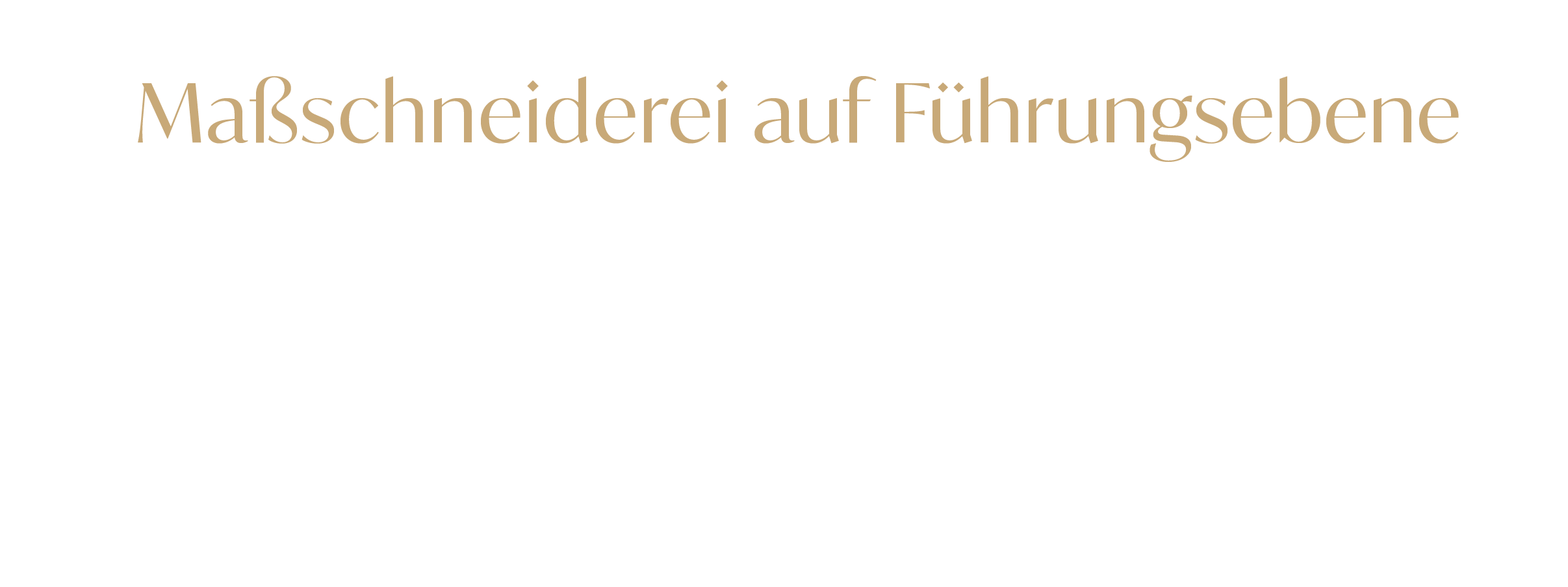 Text auf schwarzem Hintergrund: 'Maßschneiderei auf Führungsebene. Die exklusive Business-Kollektion erzeugt einen smarten, modernen Business-Look, der Ihre Professionalität unterstreicht.'