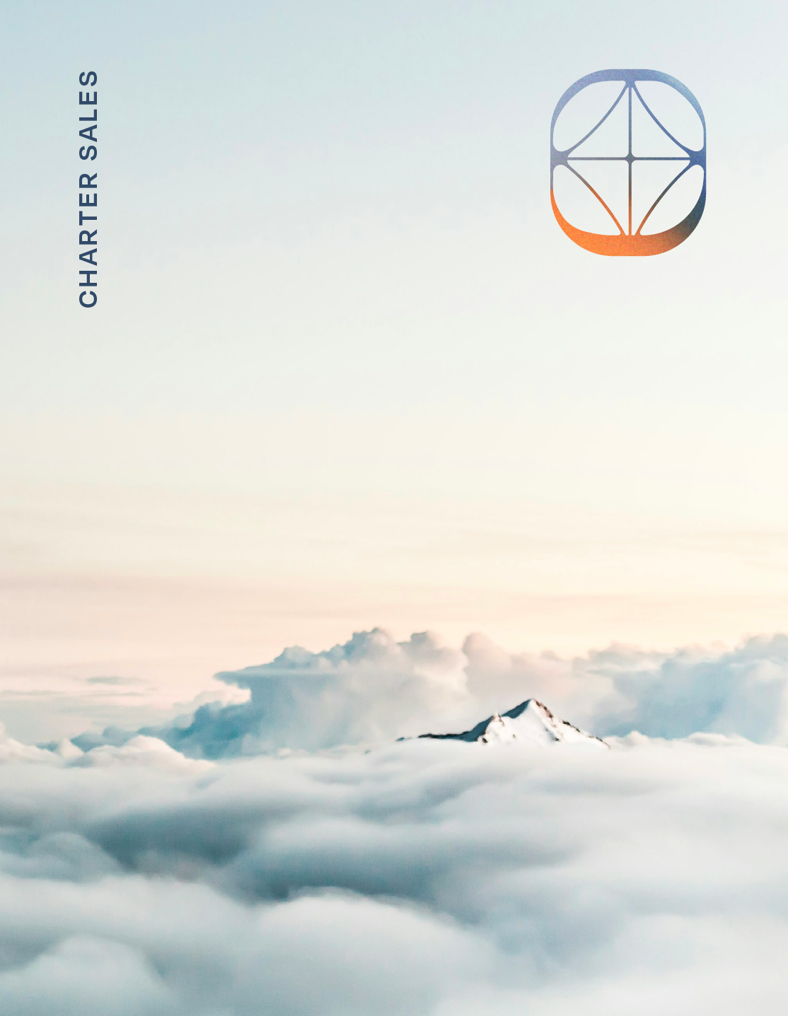 Cover page with clouds and a snow-capped mountain, company logo, and the text 'Charter Sales'.