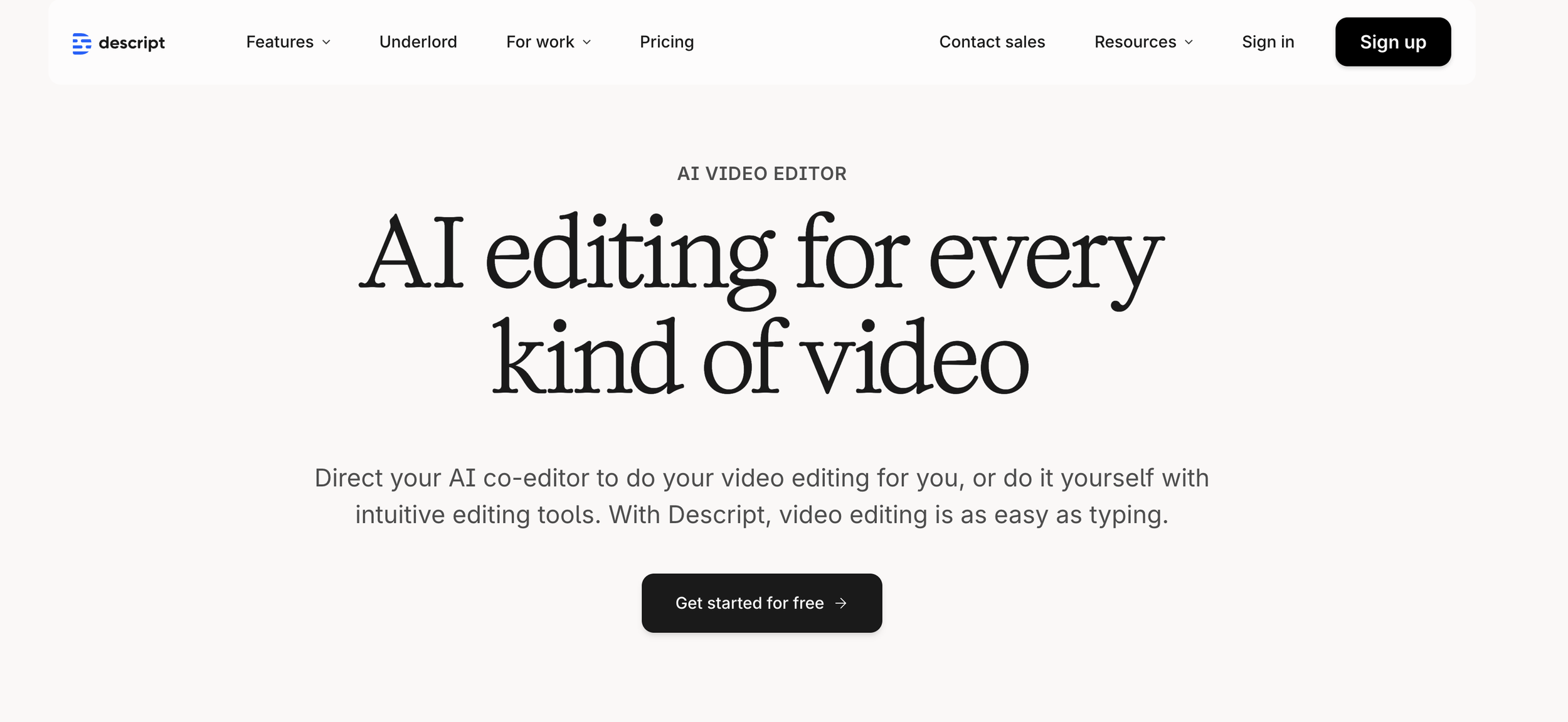 Screenshot der Webseite Descript.