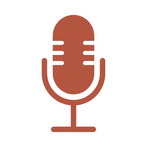 Ein stilisiertes braunes Mikrofon auf weißem Hintergrund.