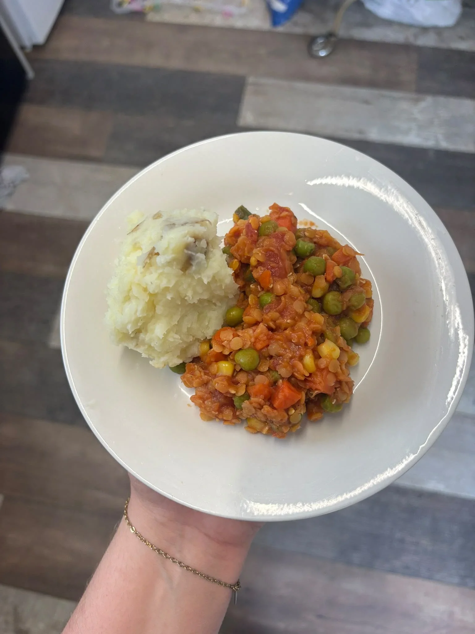 Lentil and vegetable dish with mashed potato served at Pop-Up Nurseries