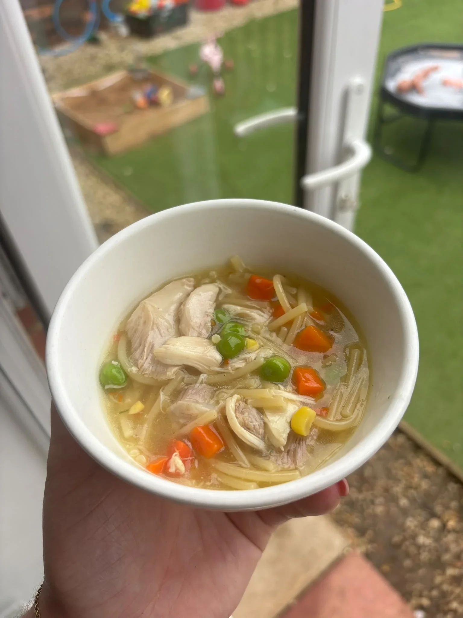 Chicken and vegetable soup prepared in the Pop-Up Nurseries kitchen