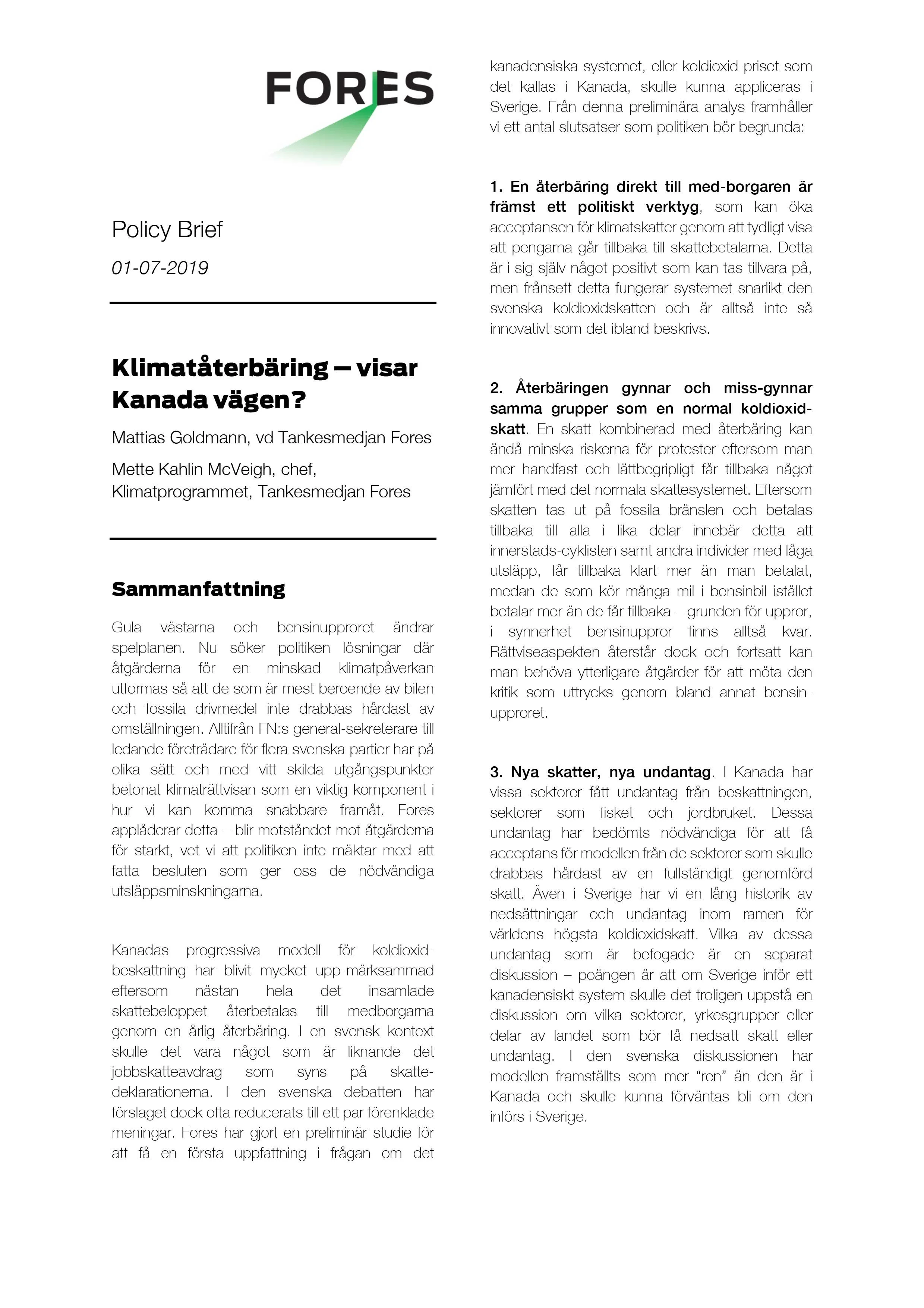 Klimatåterbäring – visar Kanada vägen