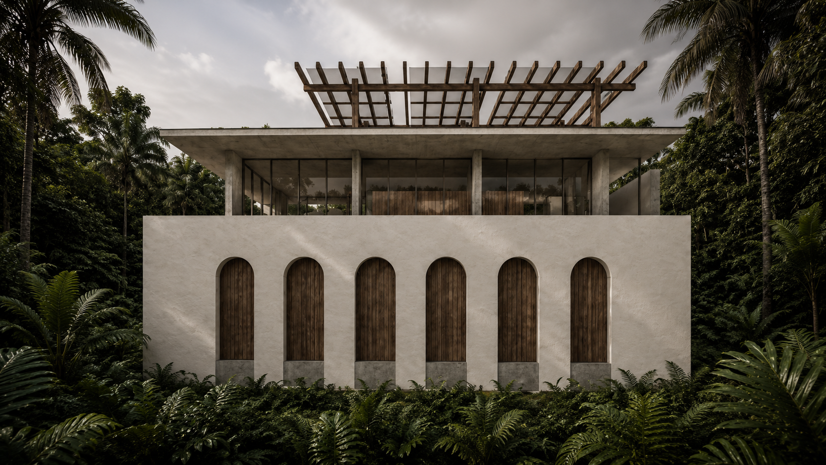 Arches in the ground floor and an open space for the great room.
