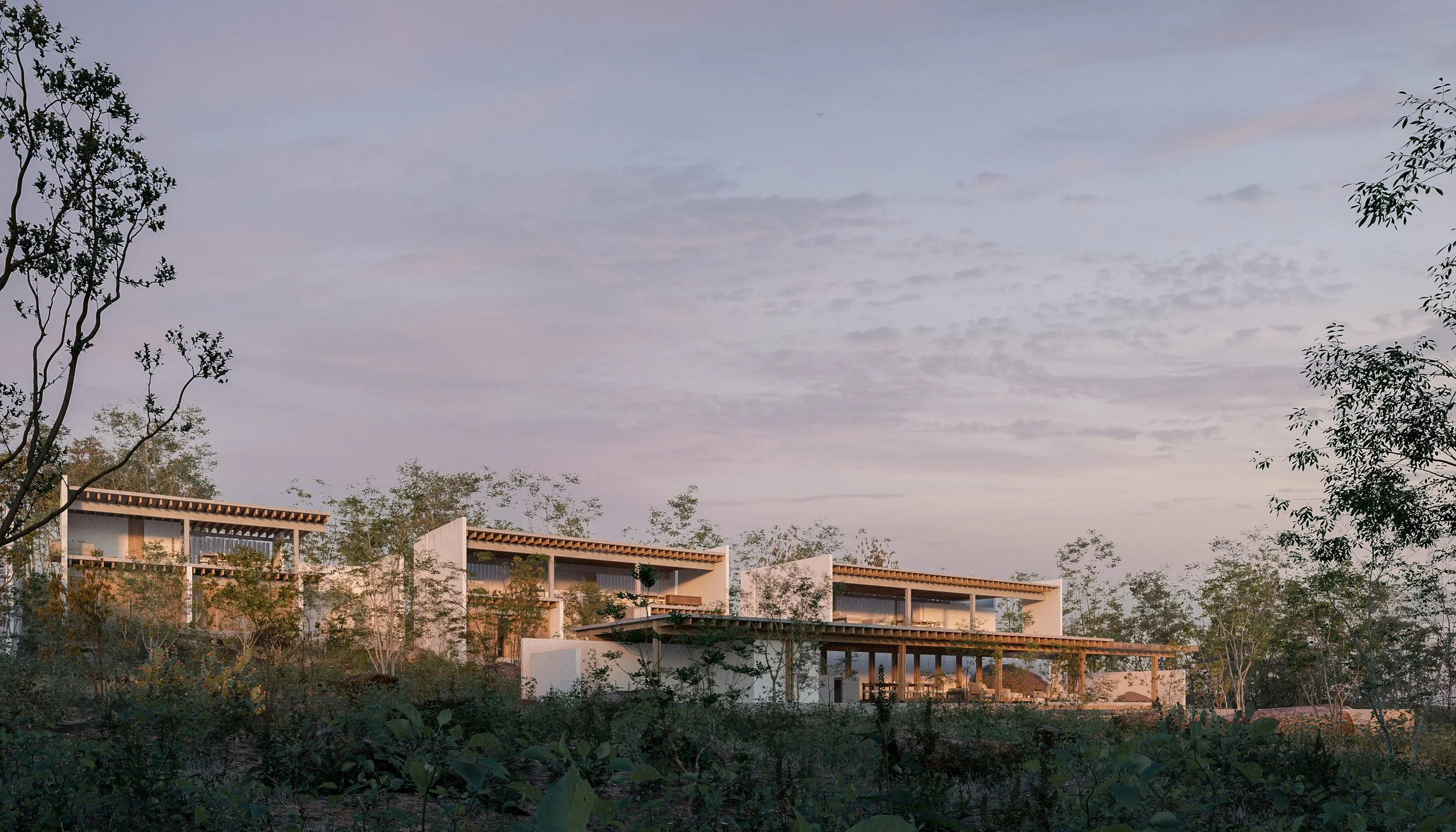 Three houses interconnected by the slope of the land. With a shares pool and terrace.