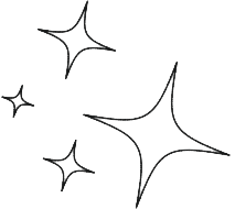 Mehrere weiße glitzernde Sterne auf schwarzem Hintergrund.