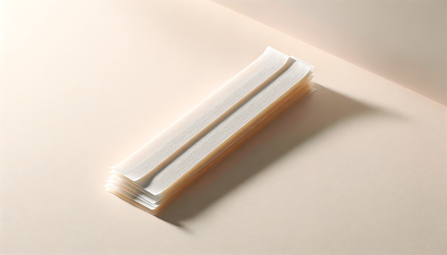 Stack of white paper strips on a light-colored surface, casting a shadow.