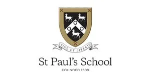 St Paul's School logo featuring a crest with shield and animal figures, and the school's name below.
