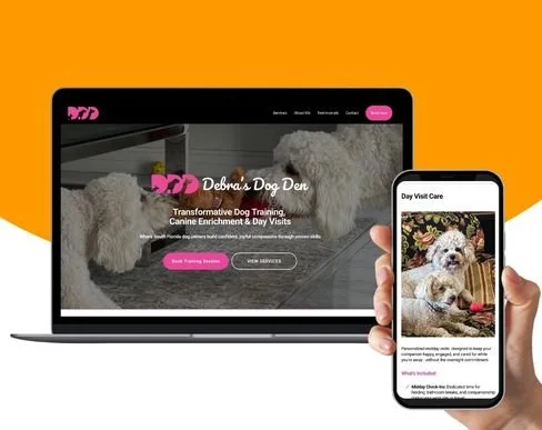 Debra's Dog Den website design by Nitram Design — dog training and canine enrichment services, Delray Beach Florida