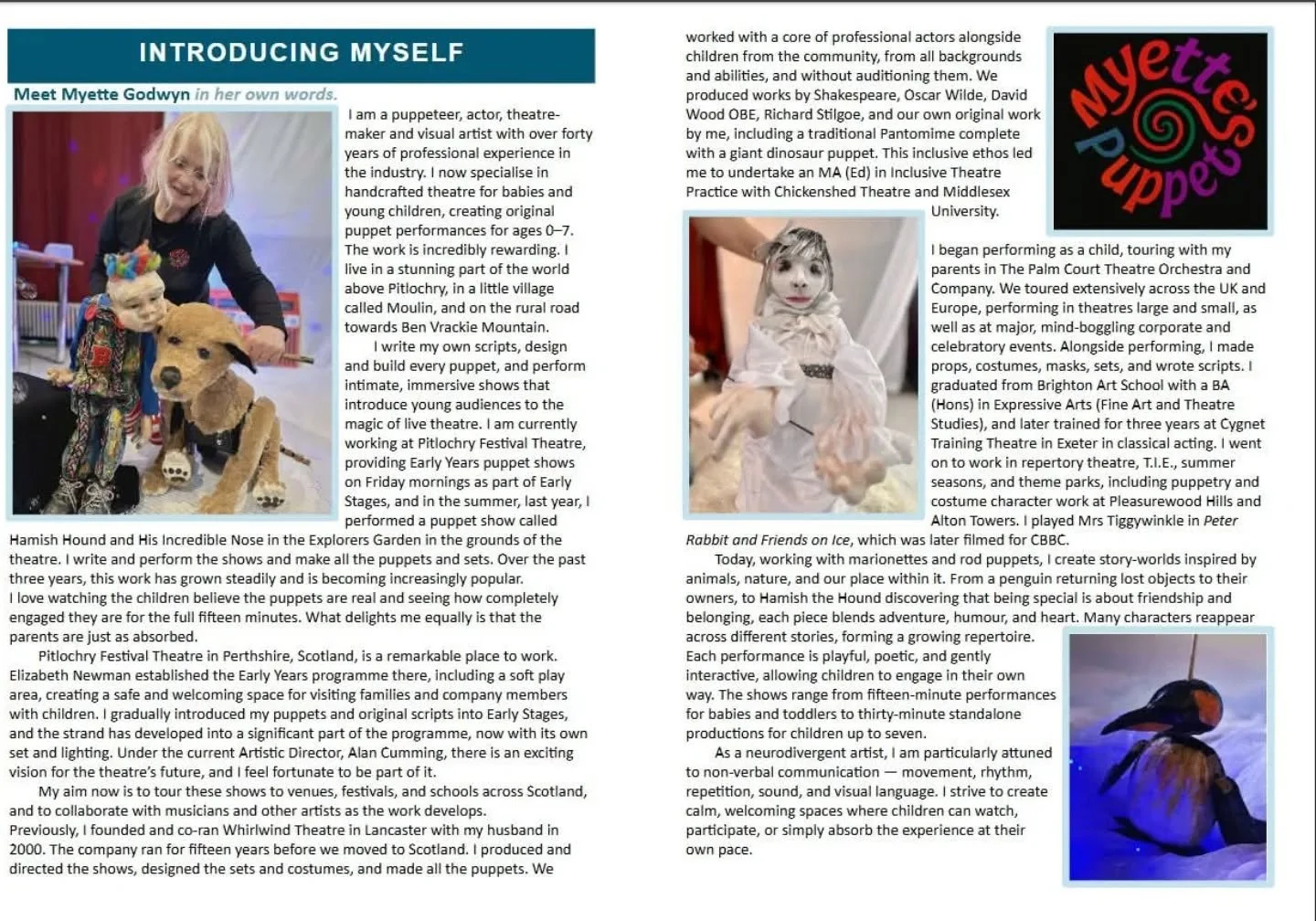 @pitlochryft @britishpuppetguild #puppetshow #earlyyears #theatreforchildren #scotland #perthshire  @myette_photography22 @newmanejdirector So excited this is in The British Puppet Guild Newsletter today.