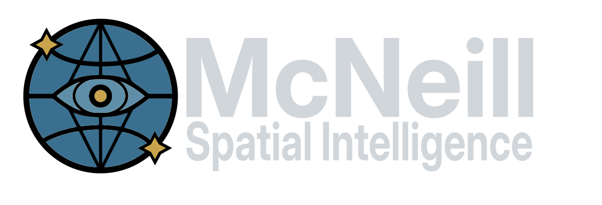 McNeill Spatial Intelligence logo featuring a stylized eye within a blue globe and gold stars.