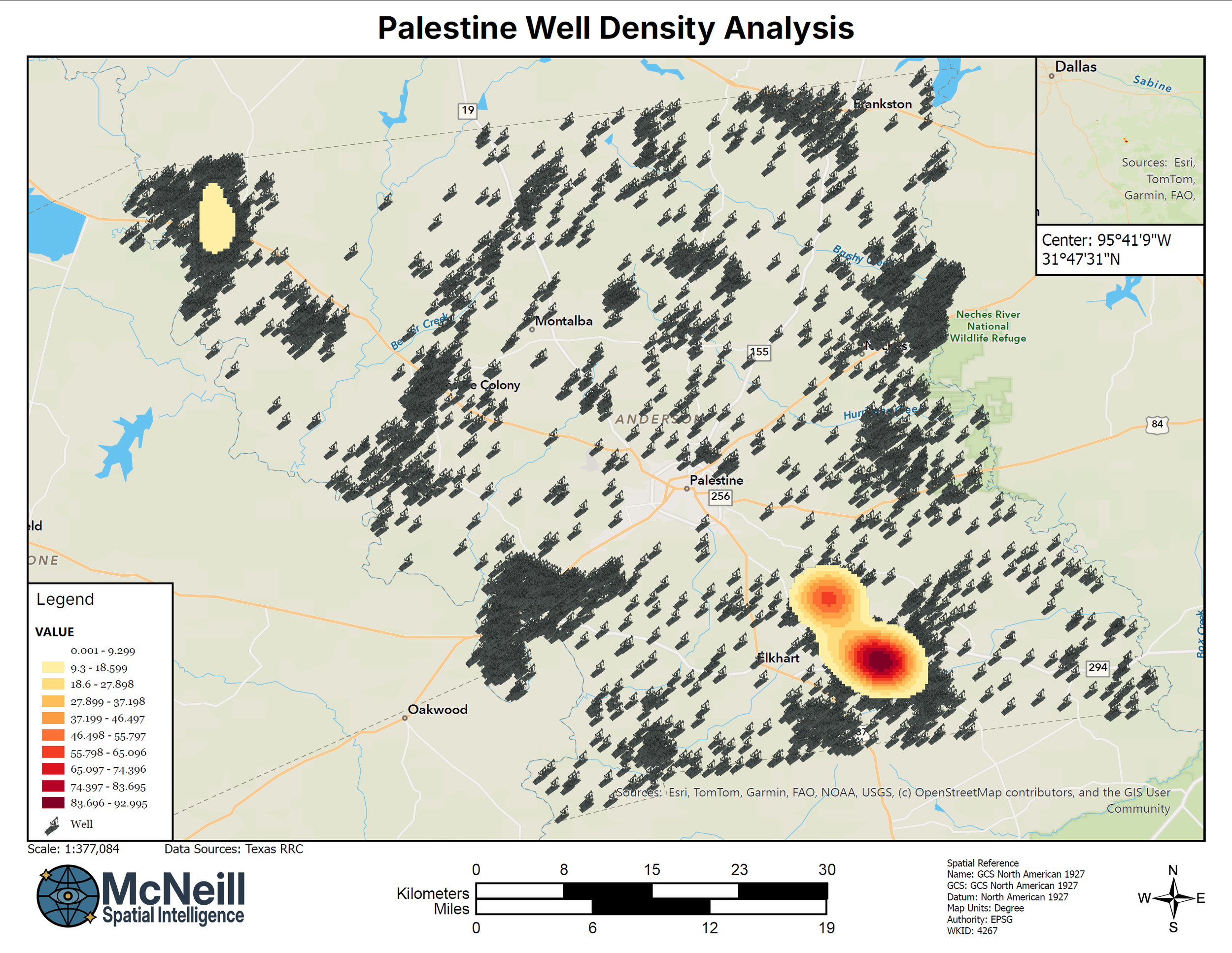 Palestine, TX Well Density Map