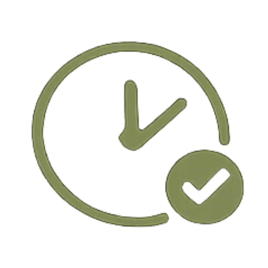 Clock icon with a checkmark indicating on-time or scheduled task