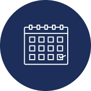 Icon of a calendar with grid dates and spiral binding at the top.
