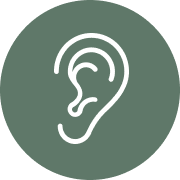 Icon of a human ear with sound waves indicating listening or hearing.