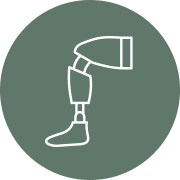 Line drawing of a cordless drill on a dark green circular background