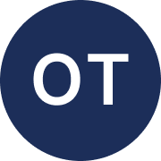A dark blue circular background with the white letters 'OT' centered.