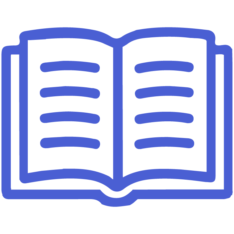 Ícono de un libro abierto en estilo simple y color azul.